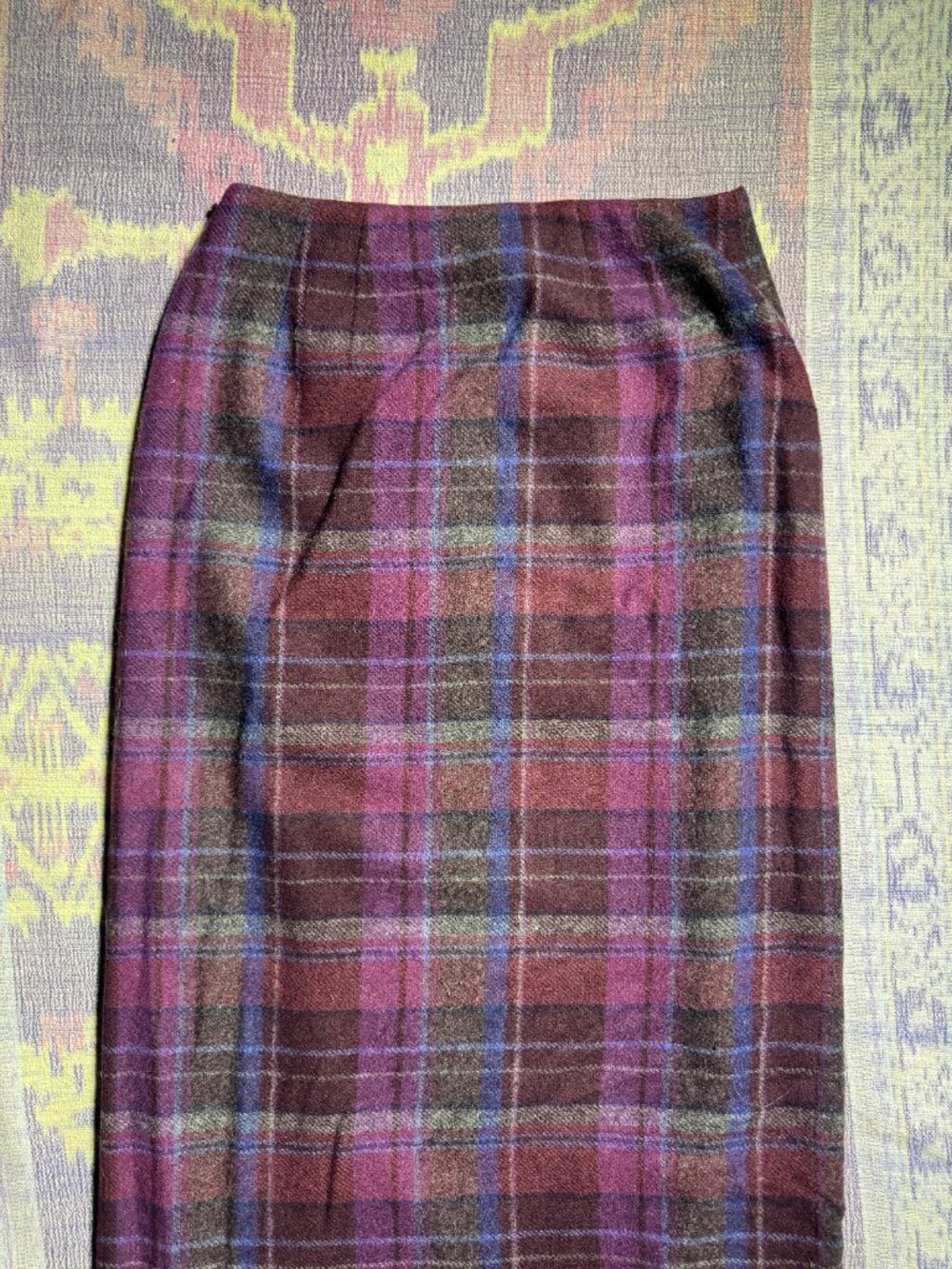 Talbots Plaid Fringe Wool Blend Wrap Skirt Purple Blue Sz 8 - Picture 15 of 15